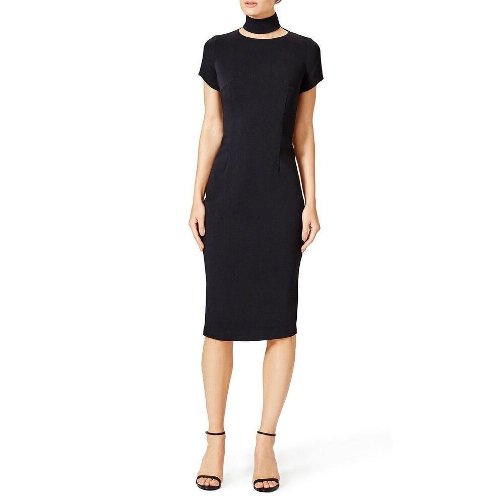 Revolve TY-LR Vivienne Sheath Dress SMALL Black Midi Cocktail Short Sleeve